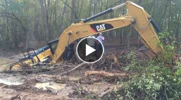 Stuck Trackhoe Excavator Buried Rental Disaster Caterpillar Part 1…