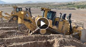 Two Caterpillar D9T Bulldozers Levelling Ground On Huge Mining Area - Amazing Operators Team