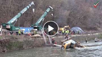 Excavator rescue from river