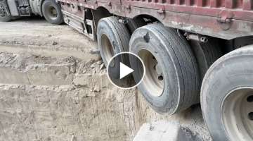 Extremely dangerous truck driving where driver risked his life.