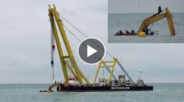Submerged CAT Elevated Excavator #mobydig Salvaged By Dutch Crane Ship Cormorant