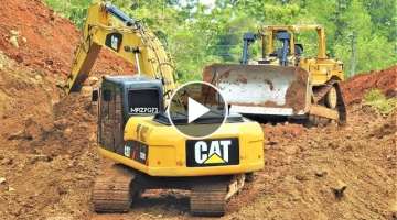 Construction Equipment Excavator Bulldozer Working Building New Road
