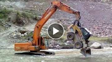 Fastest Deep River Crossing Excavator Driving | Extreme Dangerous
